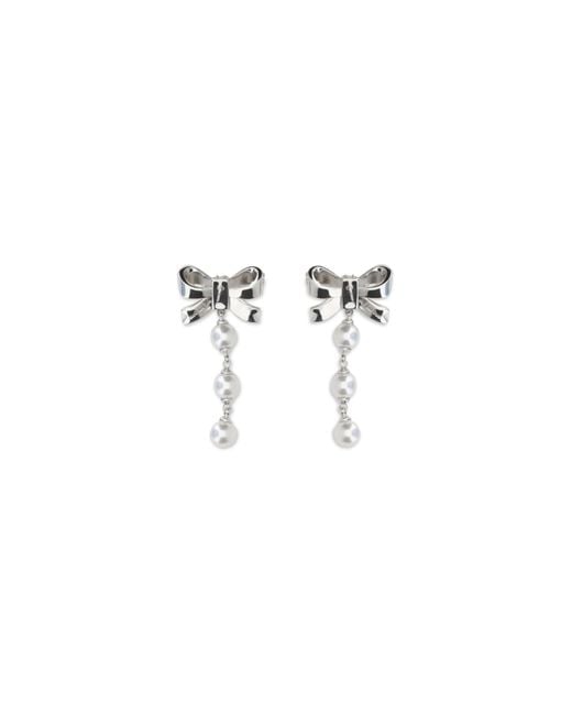 Self-Portrait White Crystal Bow And Pearl Drop Earrings Brass