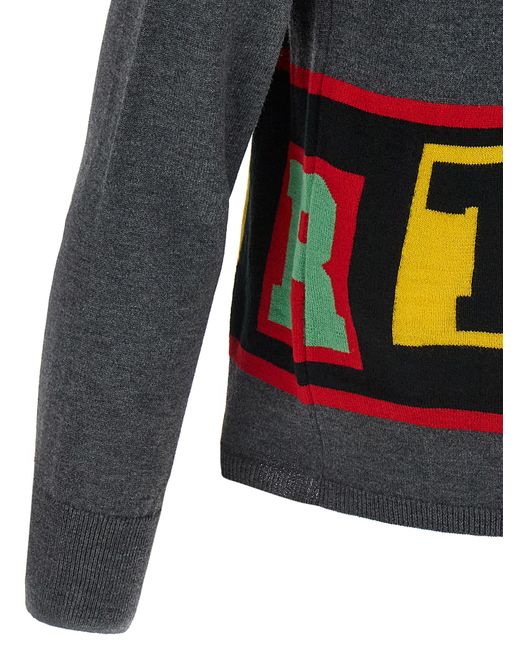 Comme des Garçons Gray Bold Intarsia Knit Sweater With Cuffed Sleeves for men