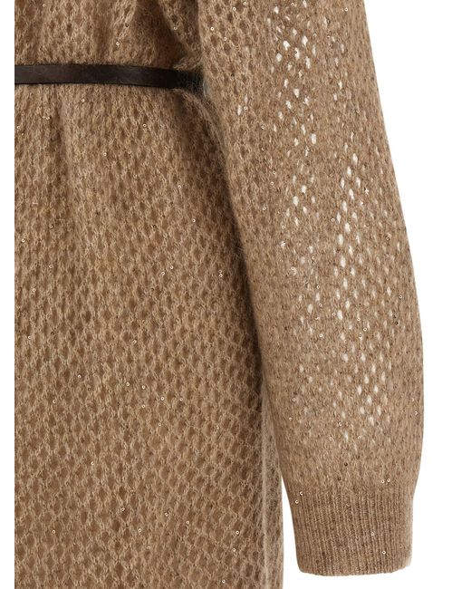 Brunello Cucinelli Natural Mohair Blend Long Dress With Sequins