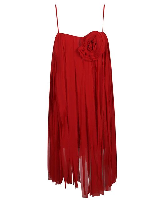 Blumarine Red Flower Detail Fringed Dress
