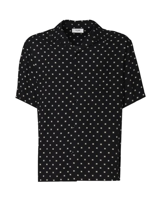 Céline Black Hawaiian Shirt With Viscose Print for men