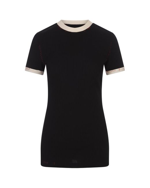 Marni Black Ribbed Short Sleeve Top With Stitching