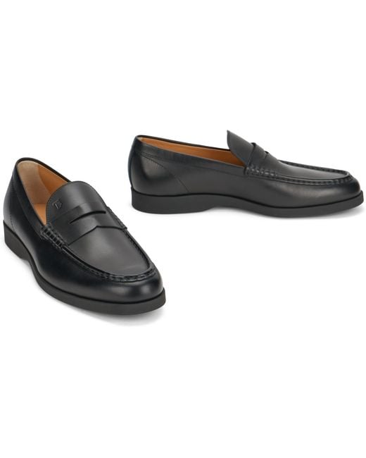Tod's Black Loafers Slip-On Leather for men