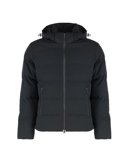 Paul & Shark Black Hooded Short Down Jacket Polyester; Elastane Padded for men