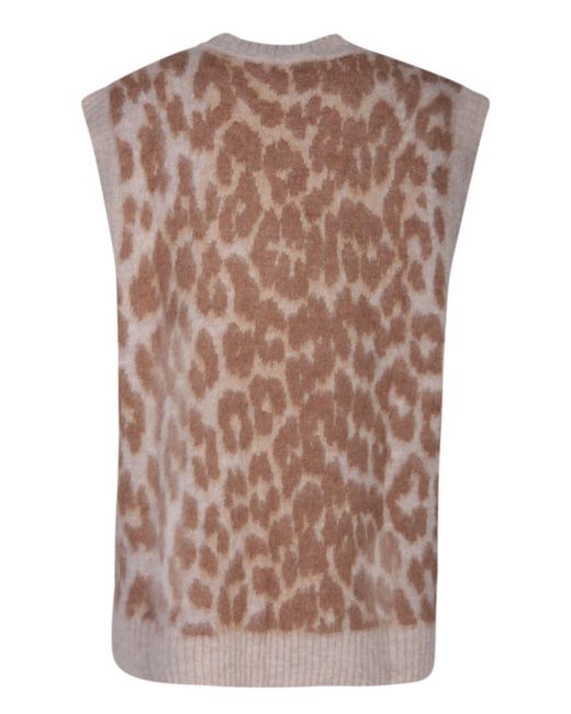 Ganni Brown Jacquard Leopard Vest