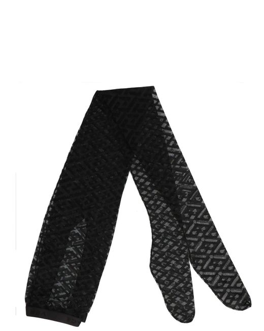 Versace Black Monogram Tulle Sheer Tights