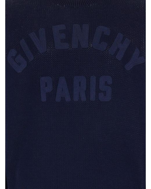 Givenchy Blue Crew Neck Sweater With Logo Lettering On The Front for men