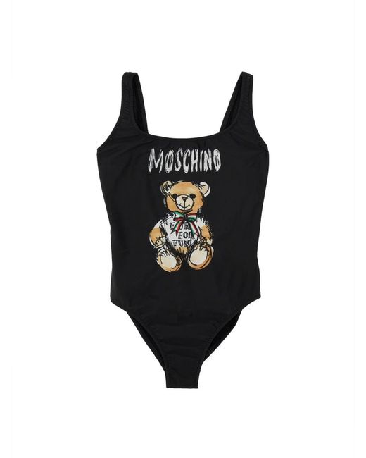 Moschino Black "drawn Teddy Bear" One-piece Swimsuit