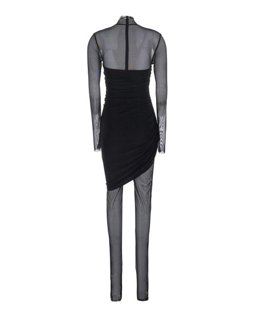 Norma Kamali Black Mini Dress With Asymmetric Hem And Mesh Sleeves
