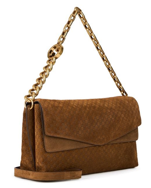 Gucci Brown Shoulder Bag Suede Calfskin Handbags