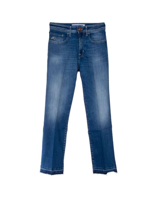 Jacob Cohen Blue Mid Rise Ray Edge Cropped Jeans