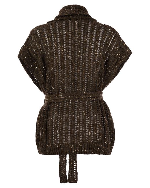 Brunello Cucinelli Brown Dazzling Silk And Linen Perforated Rib Cardigan
