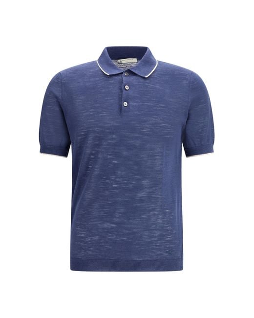 Brooksfield Blue Linen Blend Polo Linen; Polyester Shirts for men