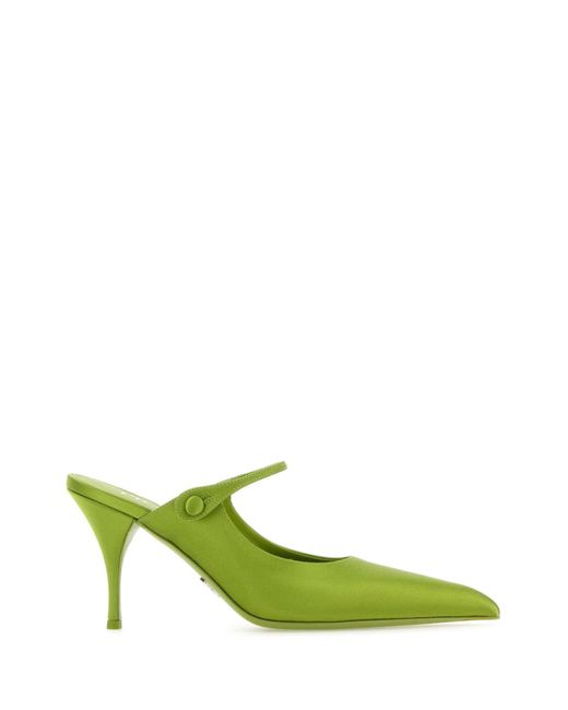 Prada Green Satin Heeled Mules 85