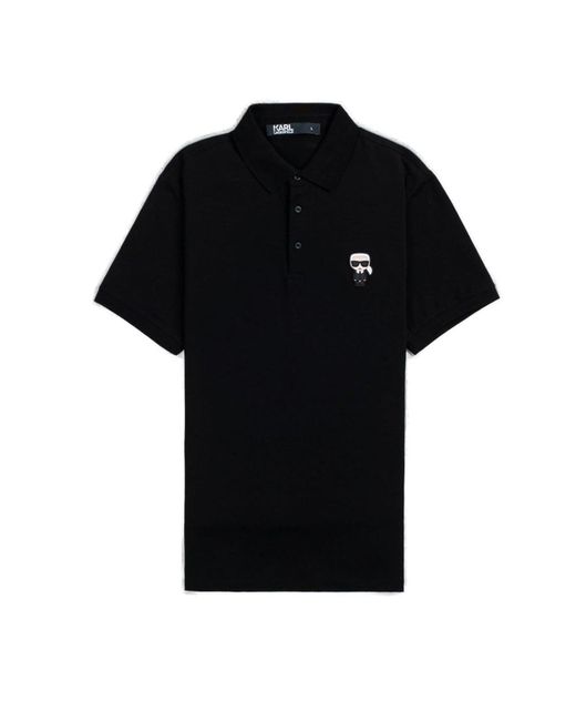 Karl Lagerfeld Black Logo Patch Short Sleeved Polo Shirt for men