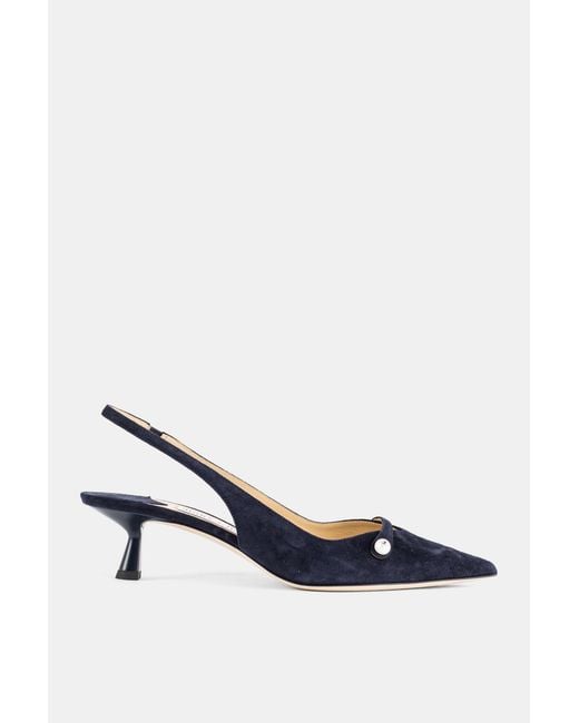 Jimmy Choo White Amita 45 Pearl Suede Kitten Heel Slingback Pumps