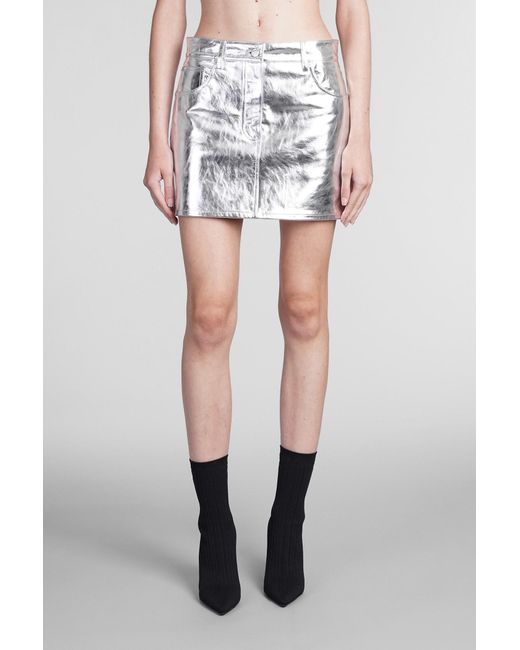 Helmut Lang Metallic Skirt In Silver Leather