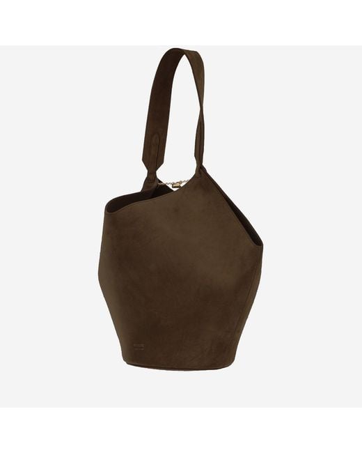 Khaite Brown Small Lotus Suede Leather Bag Calfskin Shoulder