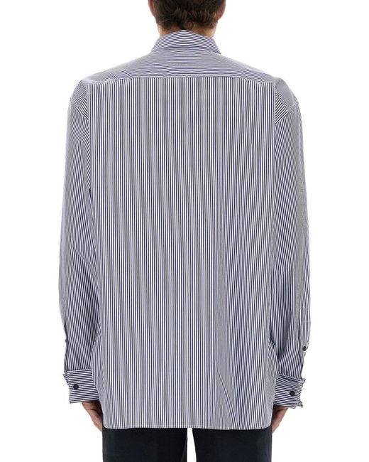 Dries Van Noten Gray Striped Cotton Shirt for men