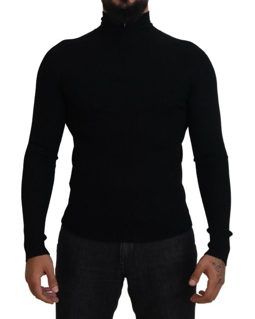 Dolce & Gabbana Black Half Zip Turtleneck Pullover Sweater Wool Clothing for men