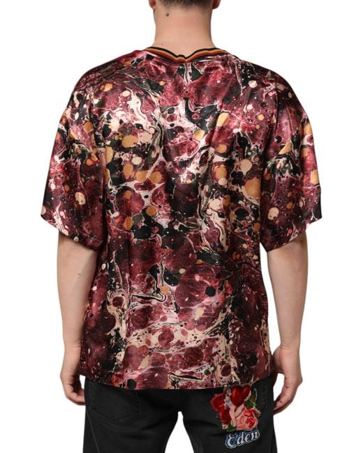 Dolce & Gabbana Red Polyester Marble Print Oversize T-Shirt for men