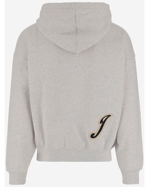 Jacquemus Gray Drawstring Hood Cotton Sweatshirt With Varsity Patches for men