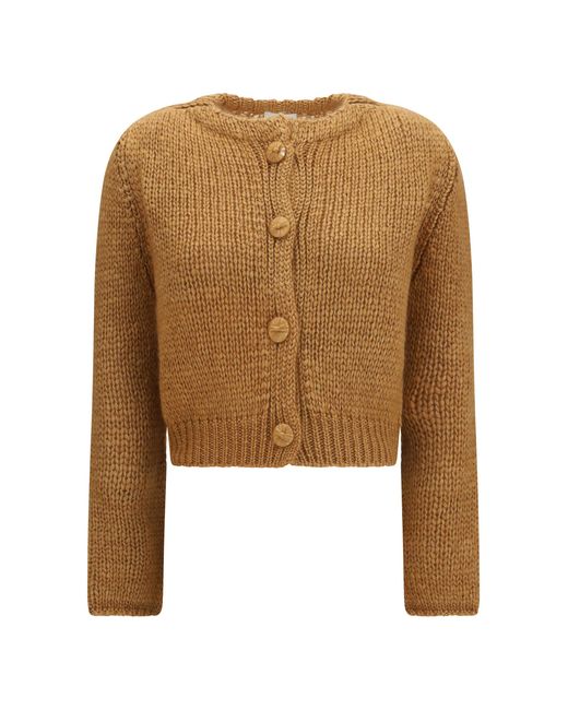 Forte_forte Natural Chunky Knit Cardigan With Buttons Silk