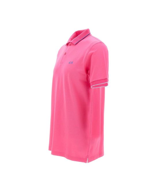 Sun 68 Pink Small Stripe Cotton Polo Shirt for men