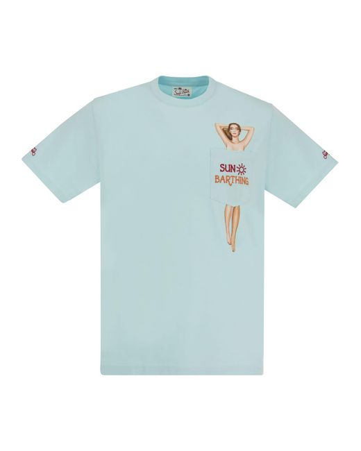 Mc2 Saint Barth Blue Sunbarthing T-Shirt With Embroidery On Pocket for men