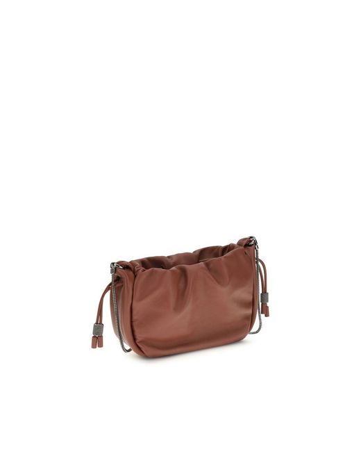 Brunello Cucinelli Brown Calf Leather Bos Taurus Shoulder Bag