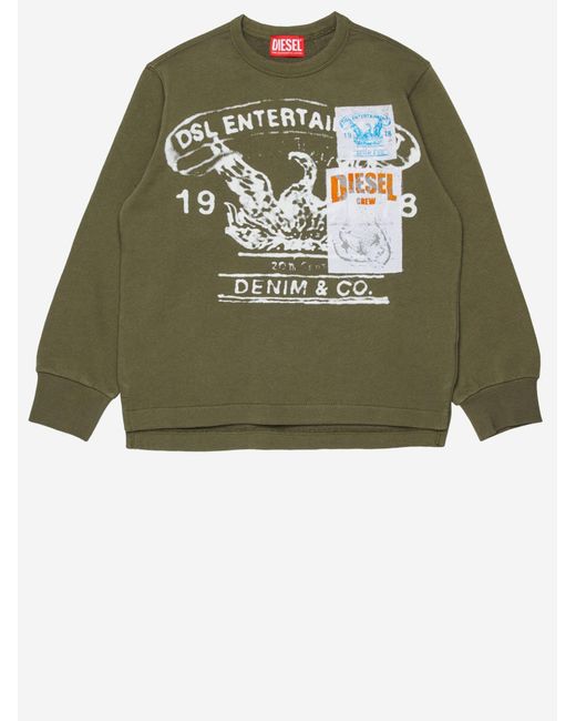 DIESEL Green Cotton Sweatshirt With Logo Print Hoods & Sweatshirts for men