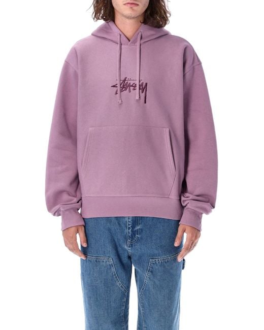 Stussy Purple Stock Logo Embroidery Hoodie for men