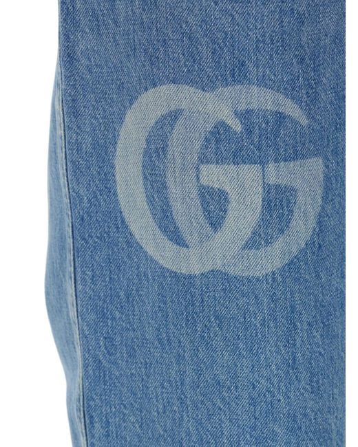 Gucci Blue Light- Five-Pcoket Jeans With Double G Detail On Front And Back for men