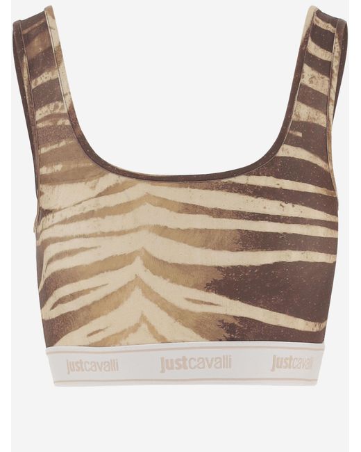 Just Cavalli Natural Short Stretch Jersey Top Polyester Tops