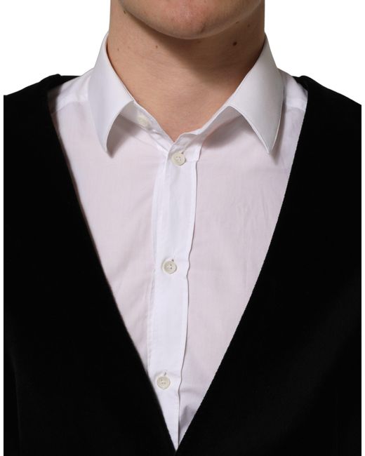 Dolce & Gabbana Black Cotton Singlebreasted Waistcoat Vest Viscose Nylon Elastane Clothing for men