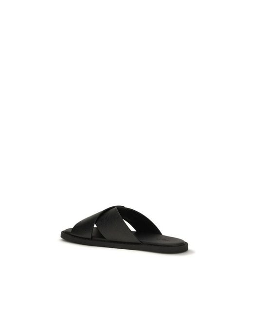 Fendi Black Calf Leather Bos Taurus Flat Sandals for men