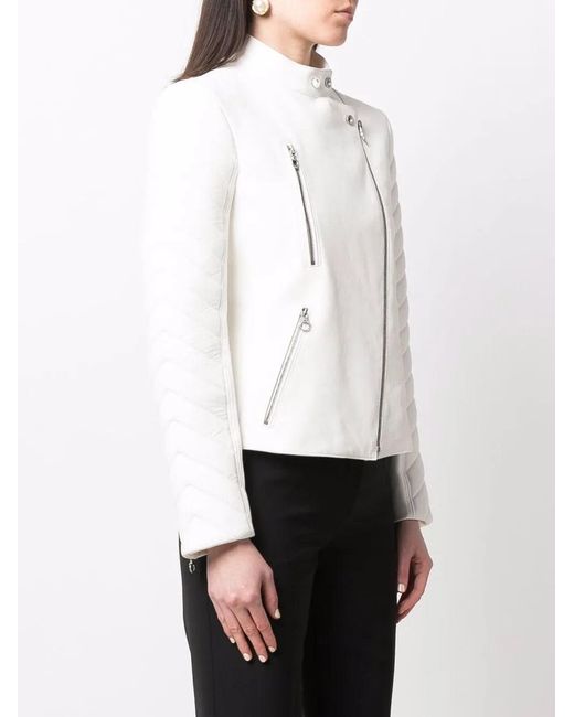Ferragamo White Biker Leather Jacket
