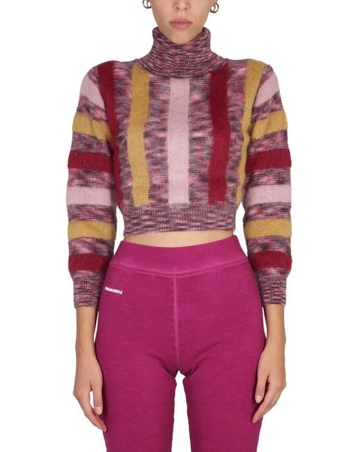 DSquared² Red High Neck Cropped Sweater