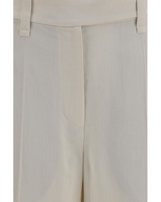 Brunello Cucinelli White Cigarette Pants Fluid Viscose And Linen Twill Viscose