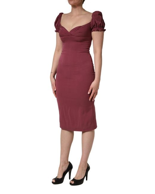 Dolce & Gabbana Red Silk Sweetheart Sheath Midi Dress
