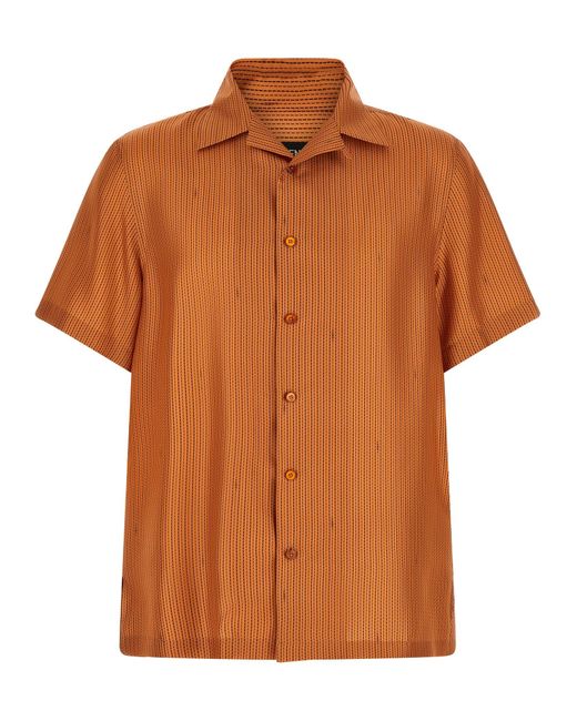 Fendi Orange 'Selleria' Stitching Silk Shirt