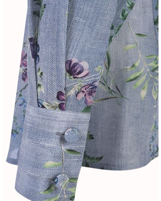 Ermanno Scervino Blue Silk Shirt With Floral Print