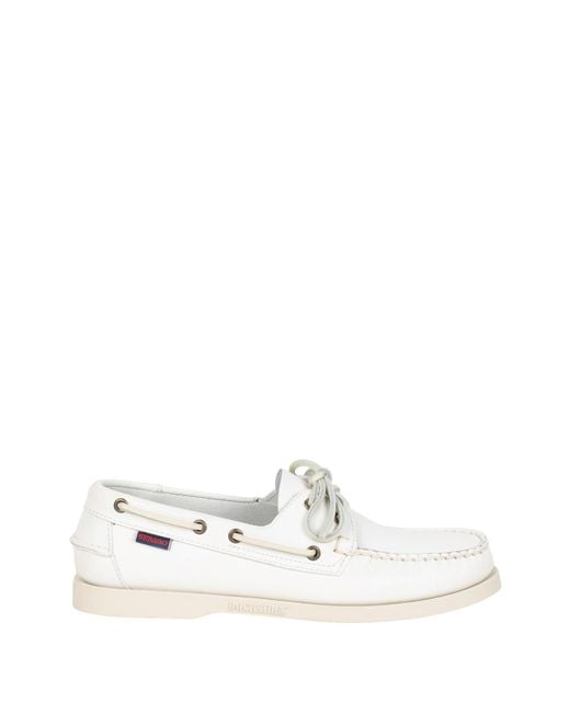 Sebago White Flat Shoes Leather Upper for men