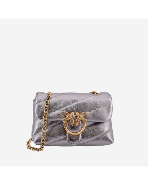 Pinko Gray Shoulder Bag Love Baby Leather