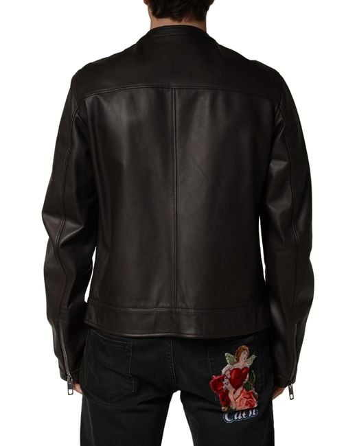 Dolce & Gabbana Black Lambskinleather Full Zip Biker Jacket Leather Clothing for men