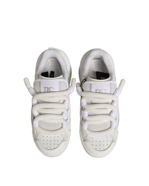 Dolce & Gabbana White Calfskin Leather Low Top Sneakers Shoes for men
