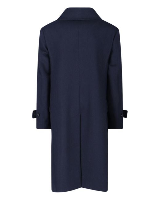 Caruso Blue Double-Breasted Wool Coat for men