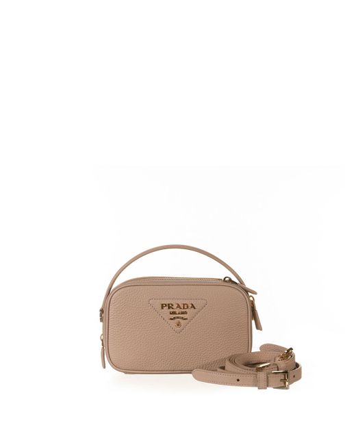 Prada Logo-plaque Mini Crossbody Bag in Natural