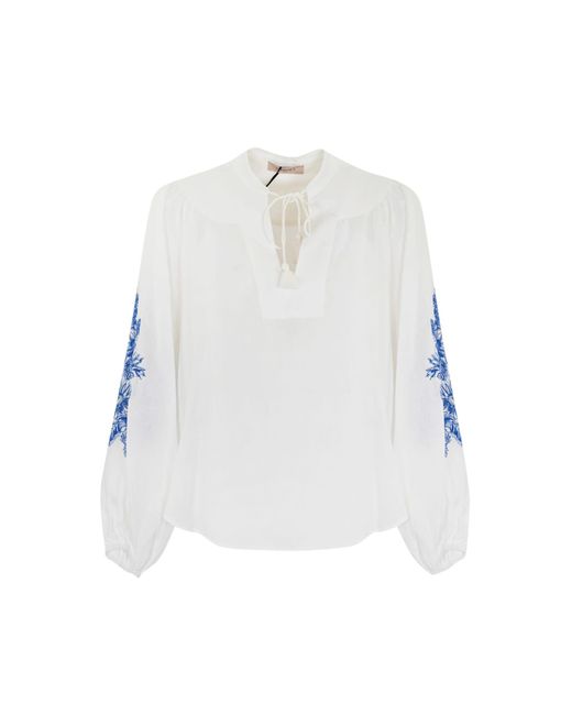 Twin Set White Linen Blouse With Embroidery