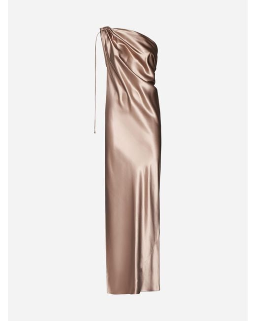 Max Mara Opera Silk One-Shoulder Long Dress in Natural | Lyst